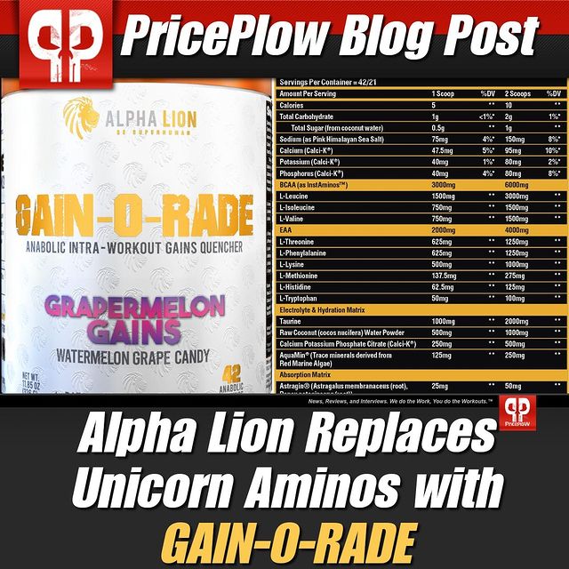 @Alpha.Lion is renaming their UNICORN Aminos to GAIN-O-RADE... and adding 3x the EAA and some extra goodies while they're at it!⠀