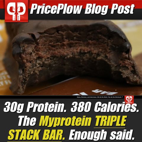 Is this the BEST chocolate brownie protein bar on the market?! It seriously may be, because the Myprotein US TRIPLE STACK Bar is STACKED with flavor. {{ Article link in @PricePlow bio news feed }} At 380 calories and 30g protein, you know this one's not messing around. Wow. Review soon.
