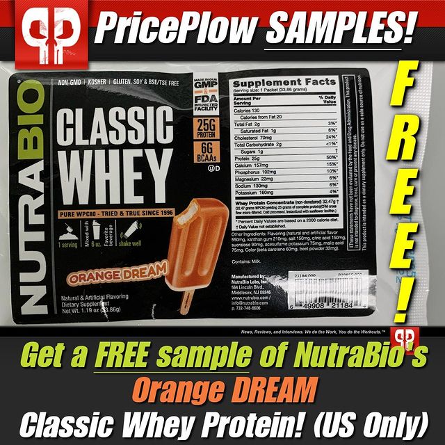 What's this?! MORE Free Samples via PricePlow?! And it's of @NutraBio's brand new ORANGE DREAM flavor of Classic Whey?!⠀