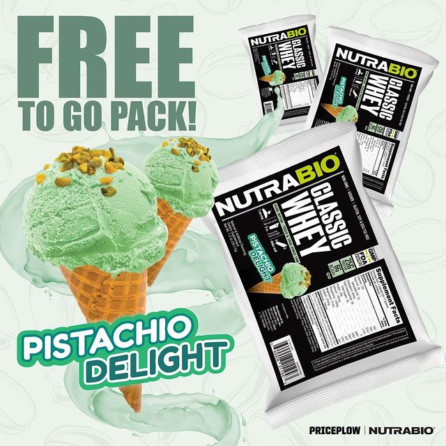 FREE SAMPLES are back from @NutraBio, and this time they're giving the new Classic Whey PISTACHIO DELIGHT flavor to fans in the US!⠀
