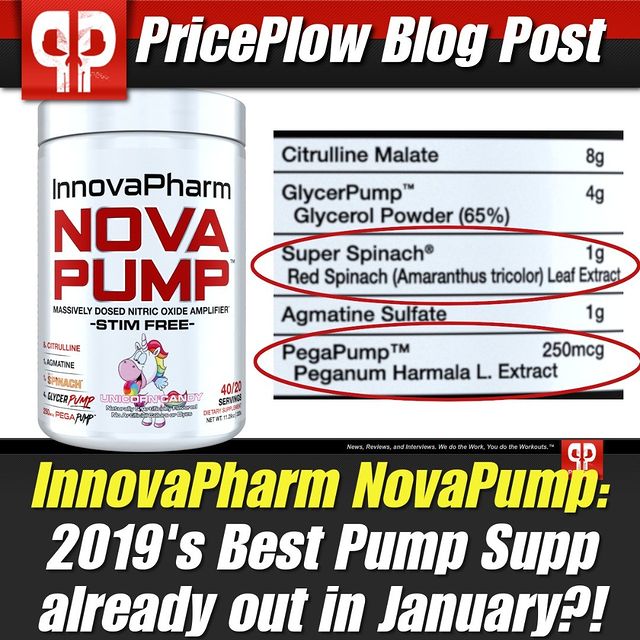 @InnovaPharm's NOVAPUMP stim-free pre workout supplement could be the best pump supplement of 2019... and it's only January! ❚·══·❚ Link in Bio ❚·══·❚ With TWO new ingredients in Super Spinach and PegaPump (Peganum Harmala) and great doses of three other tried-and-true pump ingredients / nitric oxide boosters, the year might be over before it even started. Excited to see how these new compounds shake out.