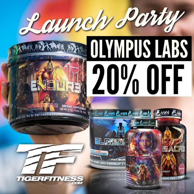 BOOM! While we're on the topic of Olympus Labs today, major news as they've partnered with @MarcLobliner and @TigerFitness and are launching with 20% off!!⠀