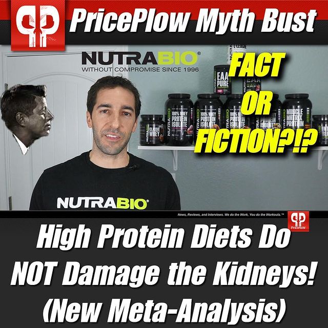 Do high protein diets harm kidney function? For the last time, NO!!! {{ Blog and YouTube links in Bio }} Dr. Stuart Phillips and his team at McMaster University put together a *fantastic* meta analysis across 28 studies and 1030 subjects showing that protein actually IMPROVES kidney function in healthy users! This myth needs to die!