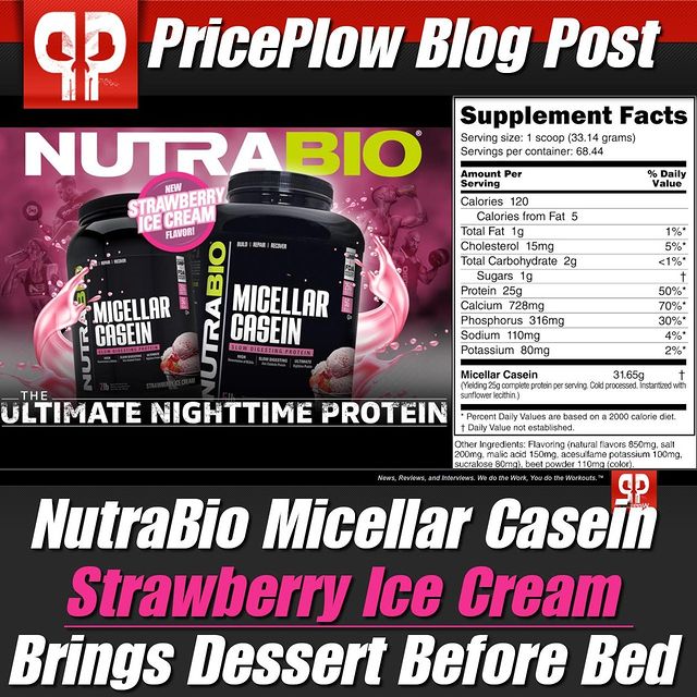NutraBio Micellar Casein Strawberry Ice Cream Brings Dessert Before Bed⠀