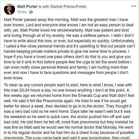 In case you haven't heard, we're horribly saddened to inform you that Matt Porter (@MattPorterApproved / @mpasupps) passed away yesterday.