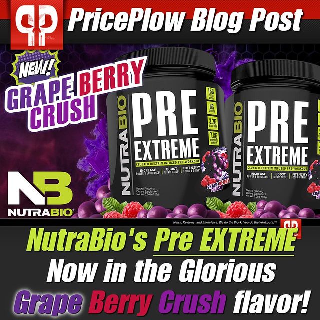 The Glorious GRAPE Berry Crush menu from NutraBio expands with the ultra-underrated Pre EXTREME pre workout:⠀