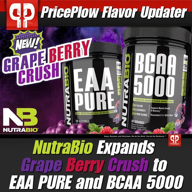 Grape Berry Crush has been a massive hit for @NutraBio so they've brought it to their EAA Pure and BCAA 5000 lineup as well!⠀