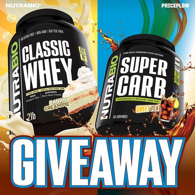Contest Alert! @NutraBio is giving away one bottle of Sweet Tea Super Carb along with a 2lb tub of the all new Banana Cream Pie Classic Whey!⠀