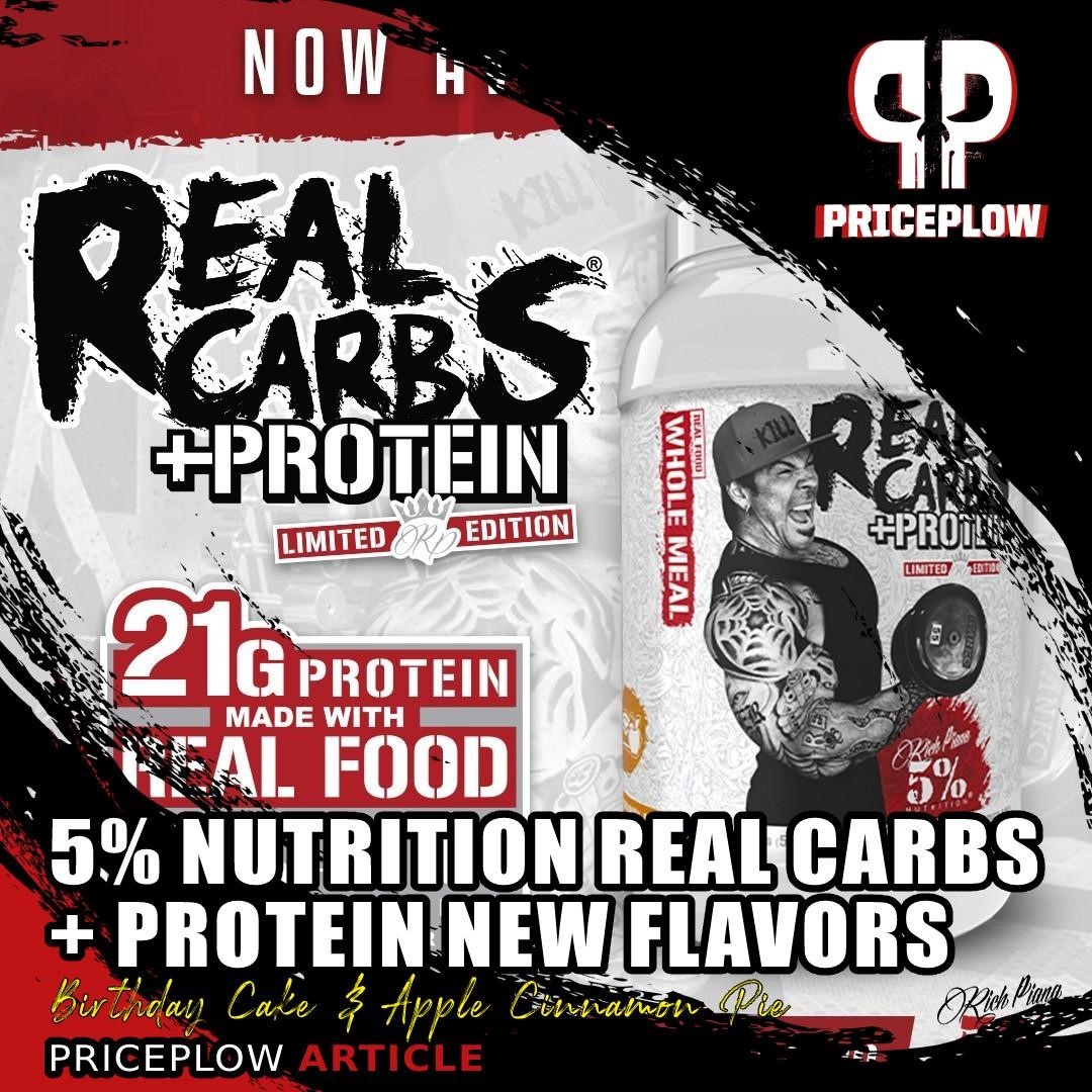 Don't get caught in the house or on the run with no food!! You can always count on @5PercentNutrition REAL CARBS + PROTEIN, now available in Birthday Cake and Apple Cinnamon Pie flavors!⠀