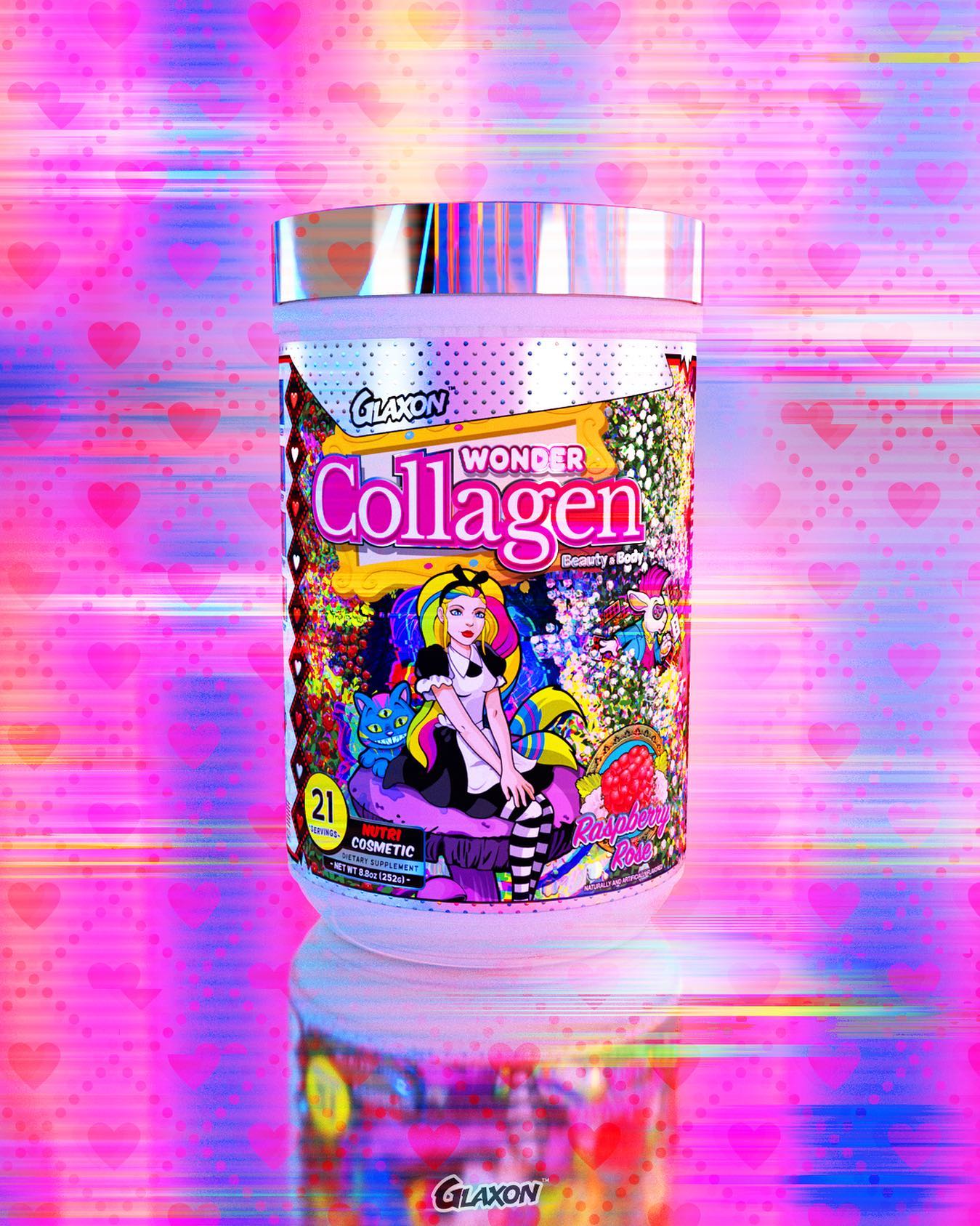 Looks like an Alice In Wonderland- themed collagen is next in store for @iamglaxon @supplementlab