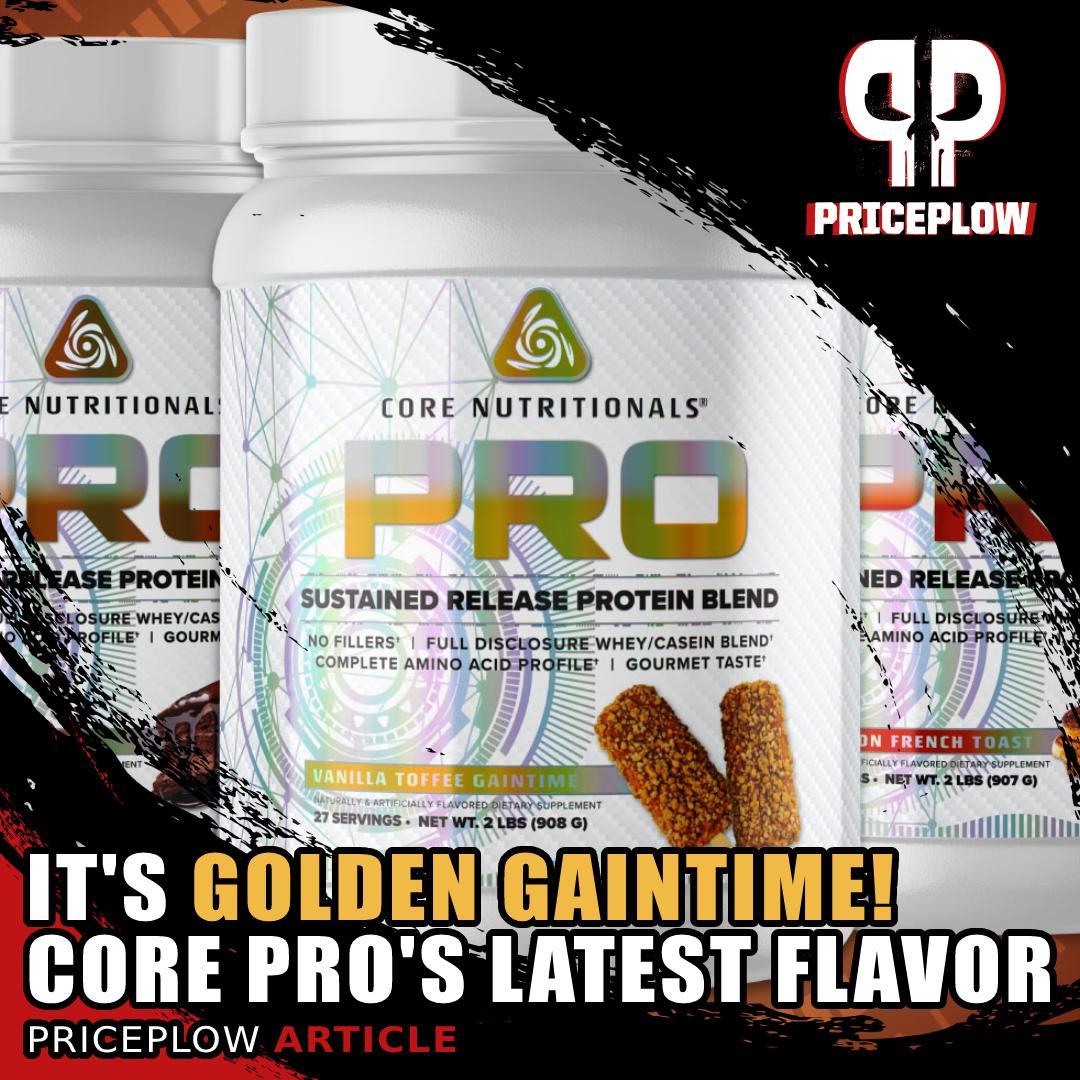 It's Golden GAINTIME! Just wait until you see Core Nutritionals' latest CORE PRO flavor here: Vanilla Toffee Gaintime⠀