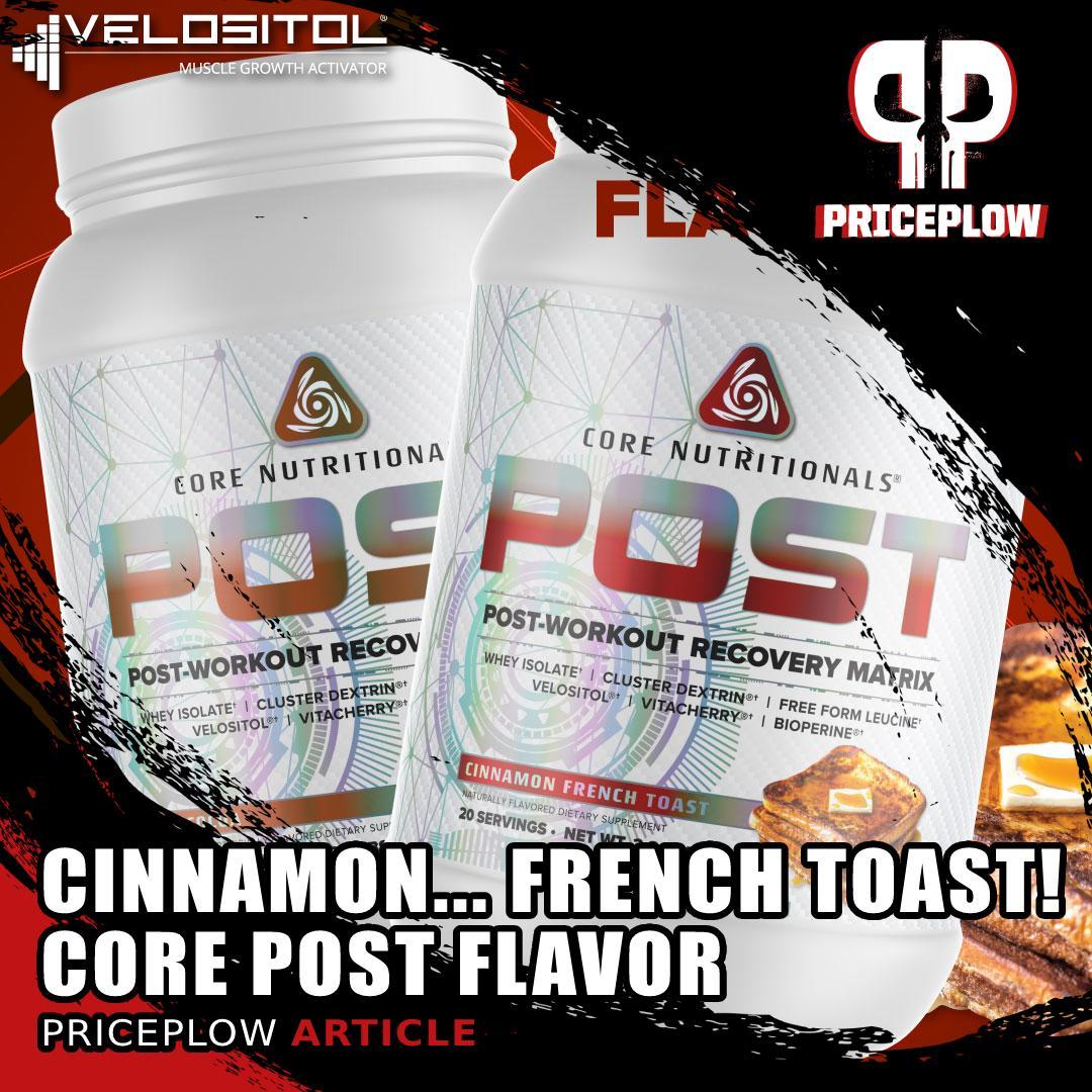 Cinnamon.... French Toast! Today we quickly cover the latest flavor of @CoreNutritionals Core POST, our top-rated post workout supplement with 24g whey protein isolate, Velositol, more leucine, fast carbs, and tart cherry for recovery!⠀