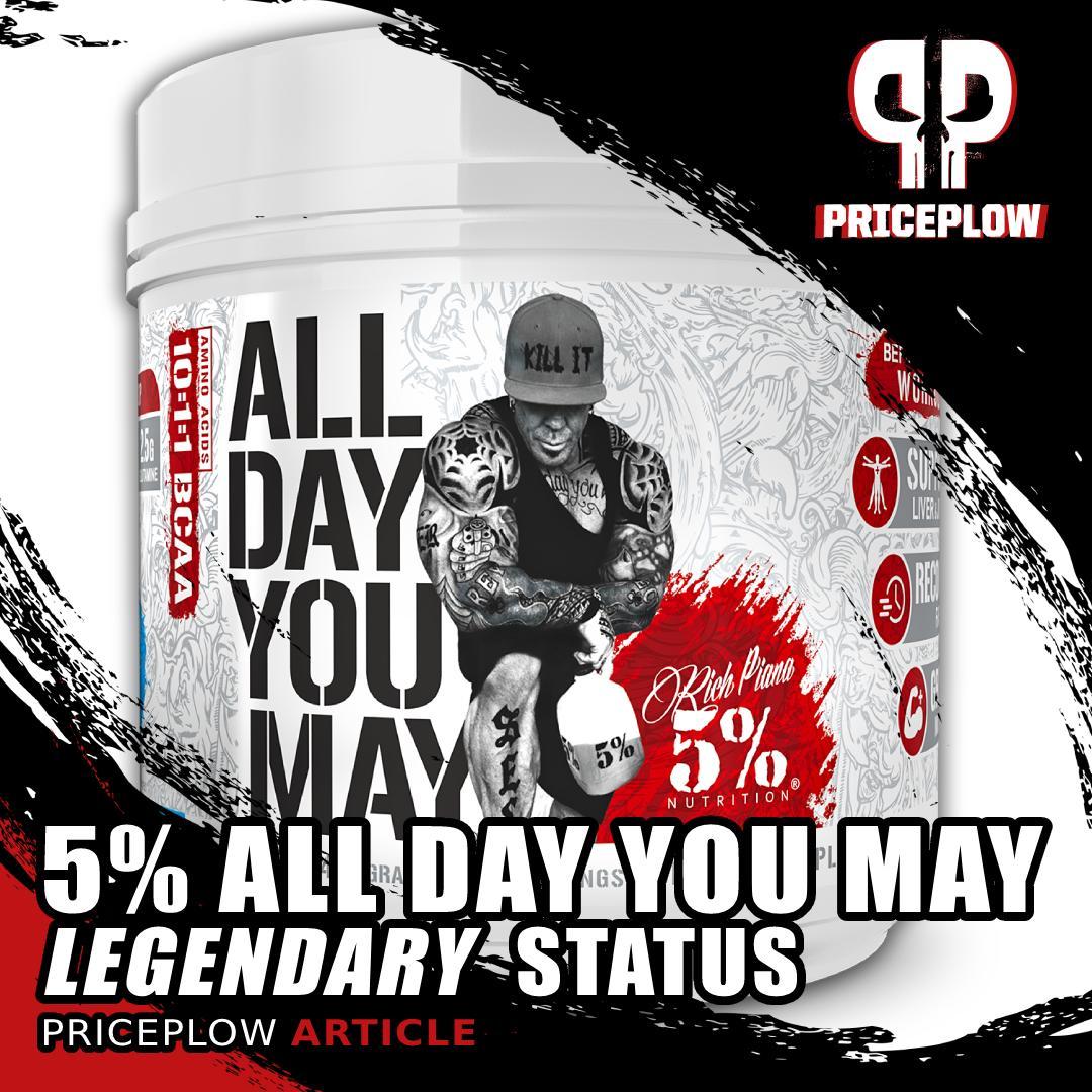 Notice @5PercentNutrition's ALL DAY YOU MAY now comes in a WHITE tub? That's because it's reached LEGENDARY STATUS⠀