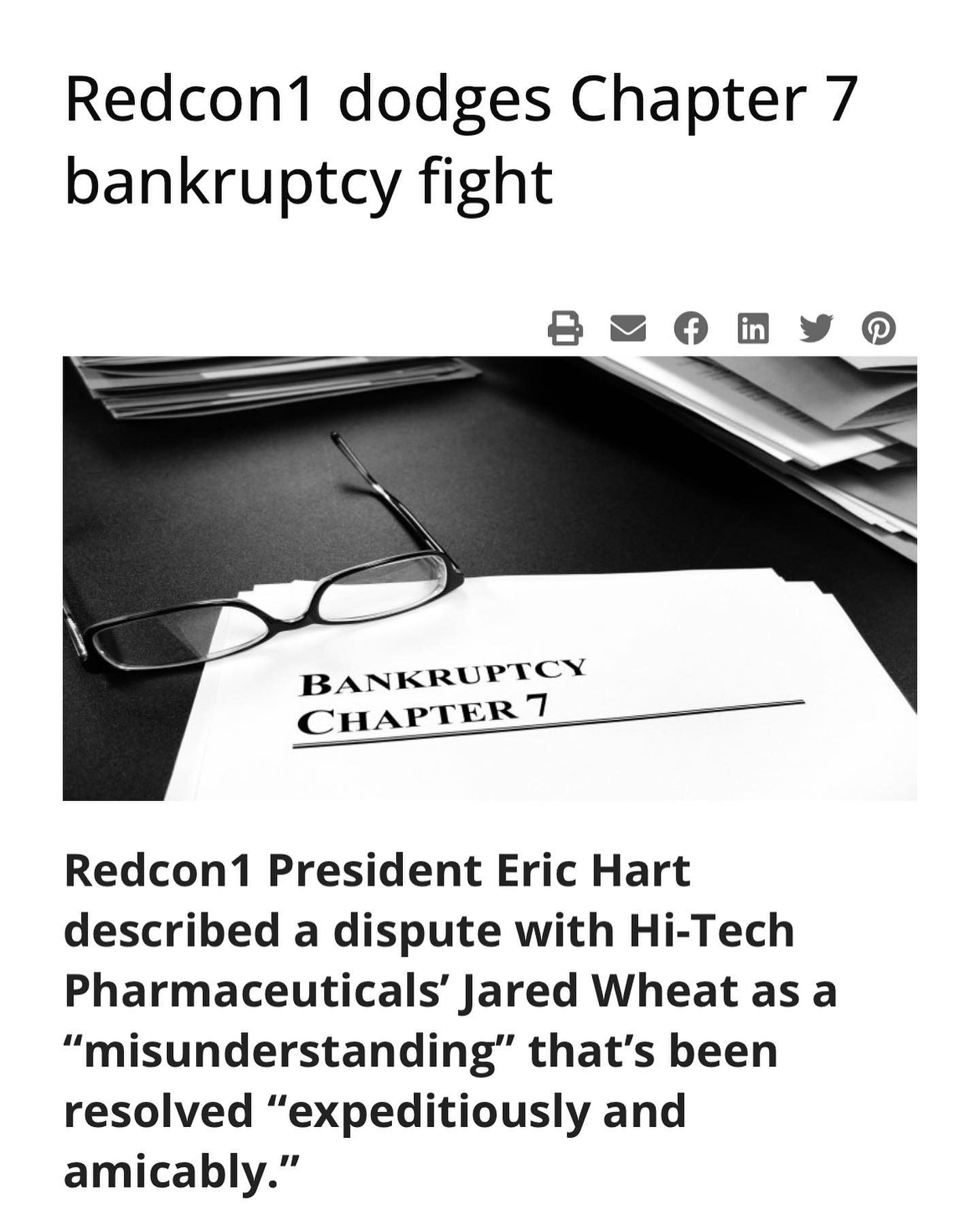 Redcon resolves dispute with Hi-Tech, citing payment term misunderstanding. This is in line with our info as the payment terms were mentioned being a clear part of the recent discussion. Happy to see this resolved for everyone