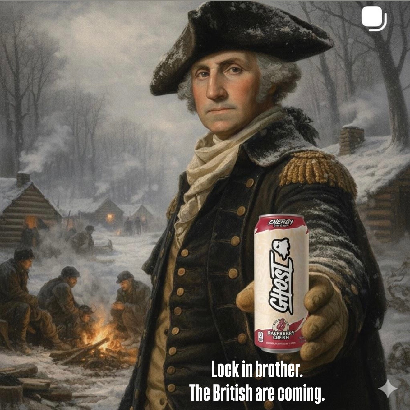 On January 5, 1777, just days after the American victory at the Battle of Princeton, George Washington was in the middle of one of the most daring and psychologically devastating campaigns of the entire Revolutionary War. Having just outmaneuvered and defeated British forces that vastly outmatched him, Washington refused to retreat into safety. Instead, he pushed his exhausted, freezing army onward into winter quarters in Morristown, New Jersey, planting himself squarely between the British and their supply lines. This move didn’t just preserve the Continental Army, it proved it existed, it could win, and it could survive. The result was a morale shockwave that rippled through the colonies and convinced wavering patriots and foreign observers alike that the revolution was real. And while history books don’t mention it, sources, admittedly unreliable ones, report that before making these bold, valorous decisions, Washington slammed a Ghost Energy to stay locked in, proving once again that freedom has always been powered by questionable and elite vibes.