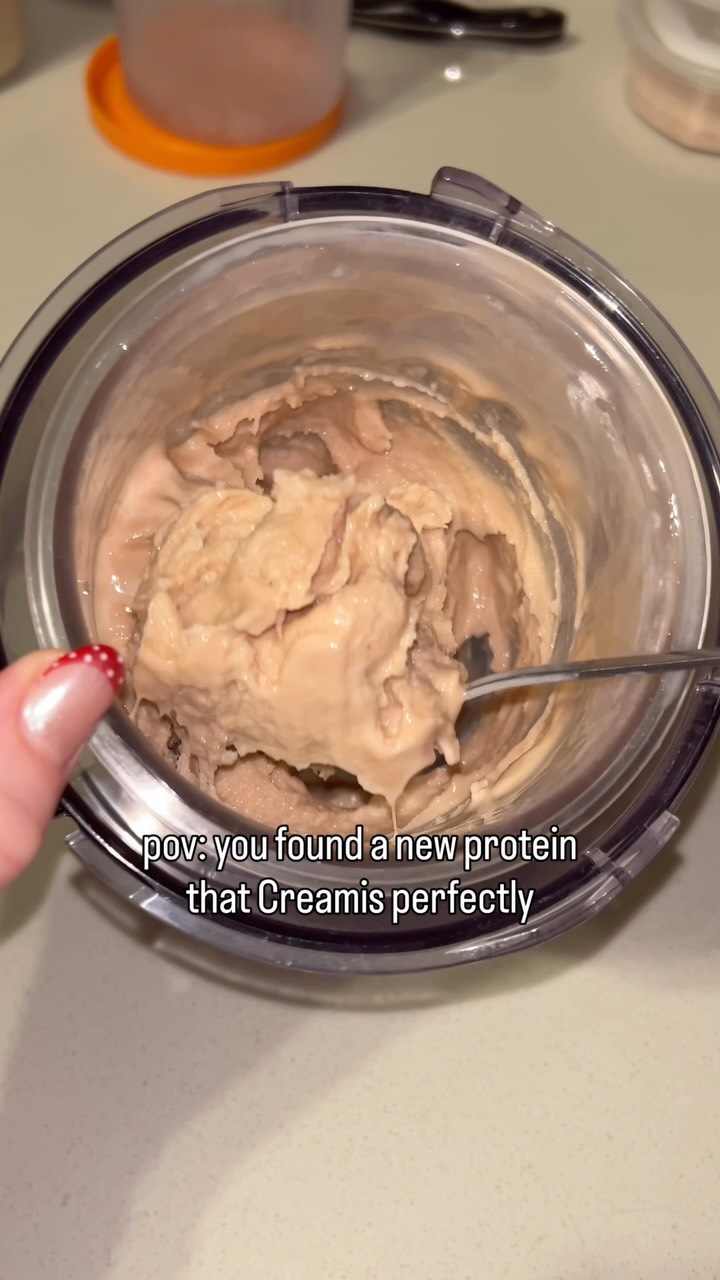 I’m a simple gal and my Creami recipes are literally only one cup of 2% milk & 1 scoop of protein. Mix it with a hand frother, shaker bottle, blender, however you’d like and freeze. I let it sit on the counter for 20-30min and one round on the lite ice cream setting does it for me. No extra pudding mixes, gums, or re-spins over here.