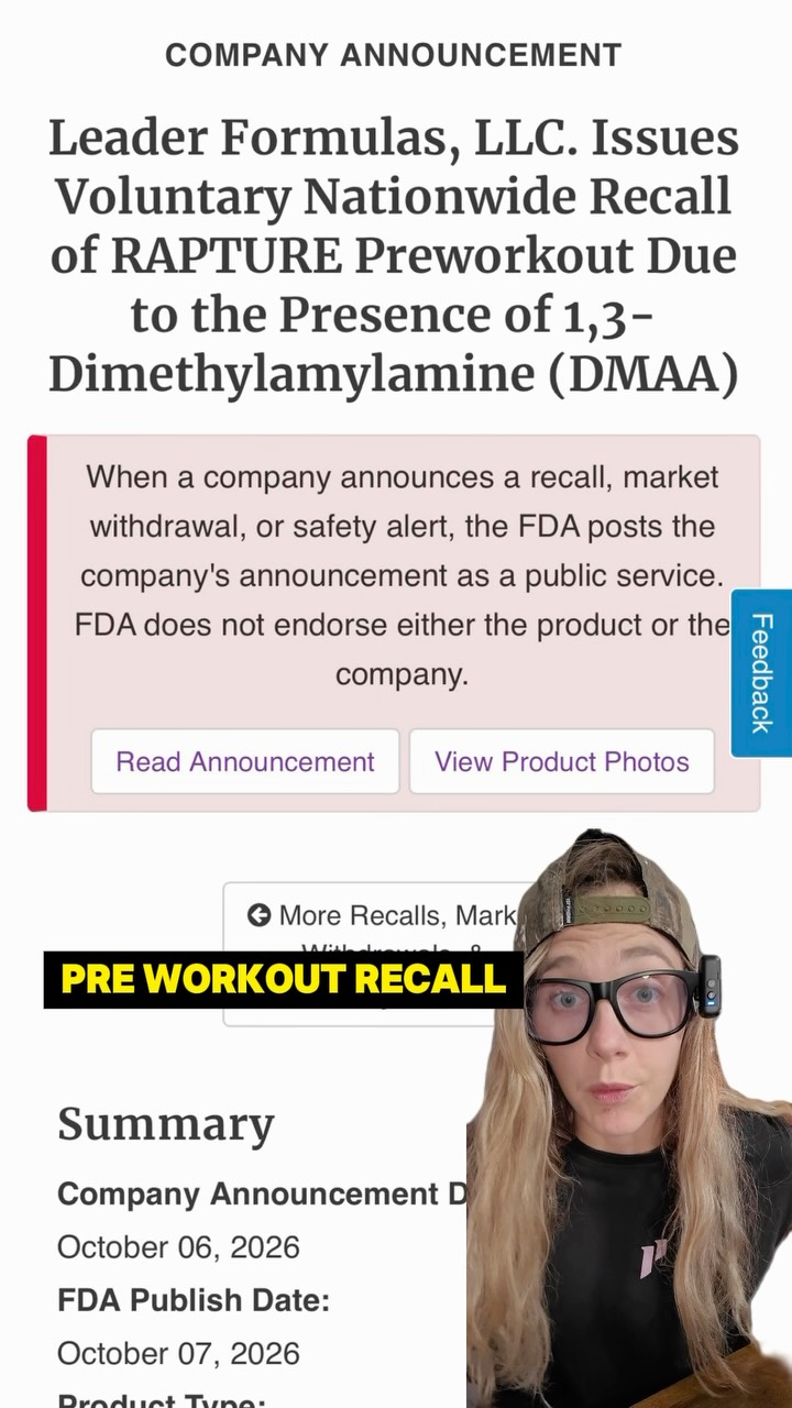 Leader Formulas Rapture pre-workout has been recalled due to it containing DMAA. 