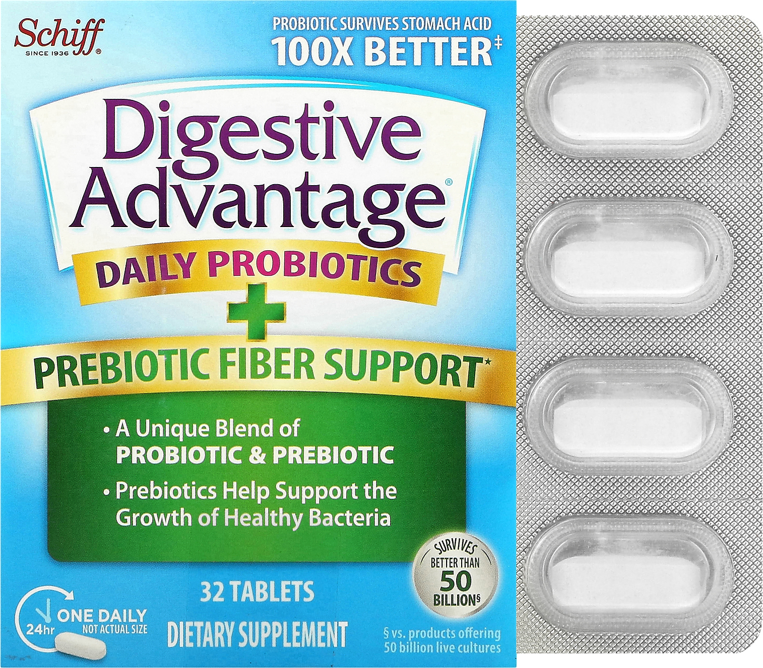 Schiff Digestive Advantage Daily Probiotics + Prebiotic Fiber Support